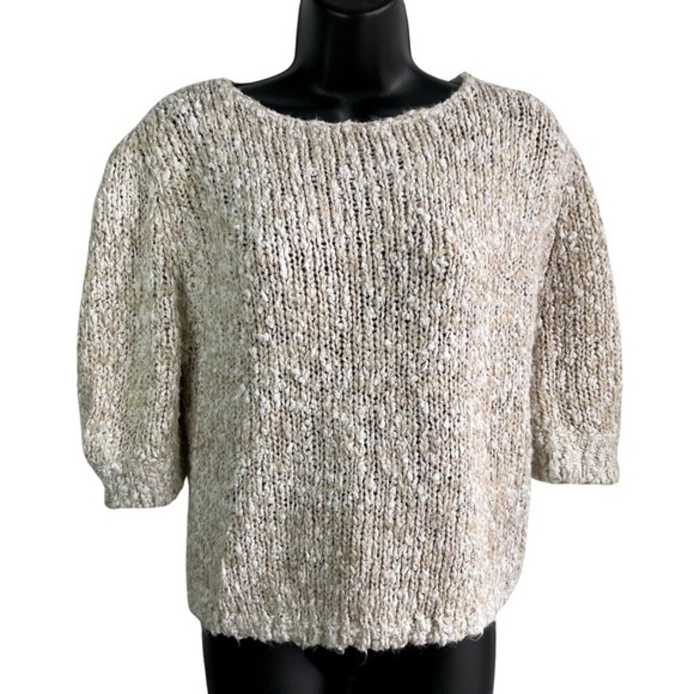 Grand Tier Chunky Cropped Sweater Cream White Crew Neck SzL